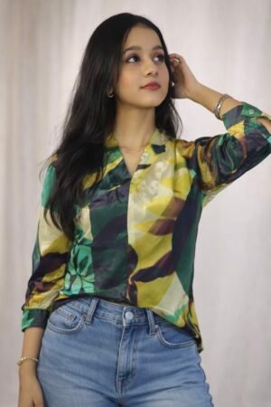 Emerald Botanical V neck  Top